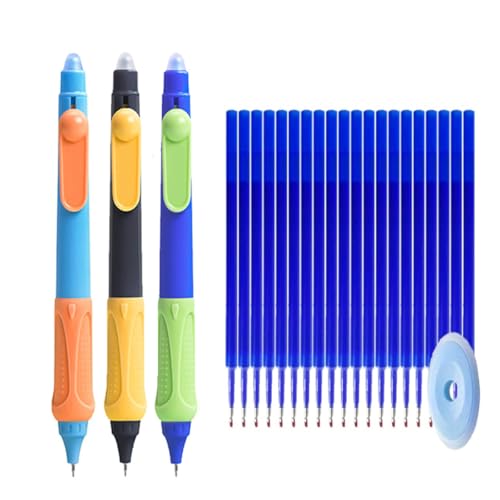 MROOFUL Löschbare Gelstifte-Set, feine Spitze, 0,5 mm, lassen Fehler verschwinden, 3 blaue Gelschreiber mit 20 Ersatzminen und 1 Radiergummi für Kinder, Erwachsene, Schule, Büro (Jungen-Stil) von MROOFUL