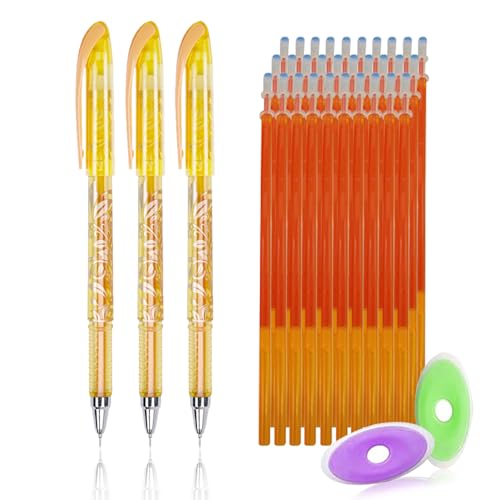 MROOFUL Radierstifte mit Radiergummi, 0,5 mm, radierbare Gelstifte, 6 Farben, 30 Nachfüllminen und 2 Radiergummis, Orange, 3 Stück von MROOFUL