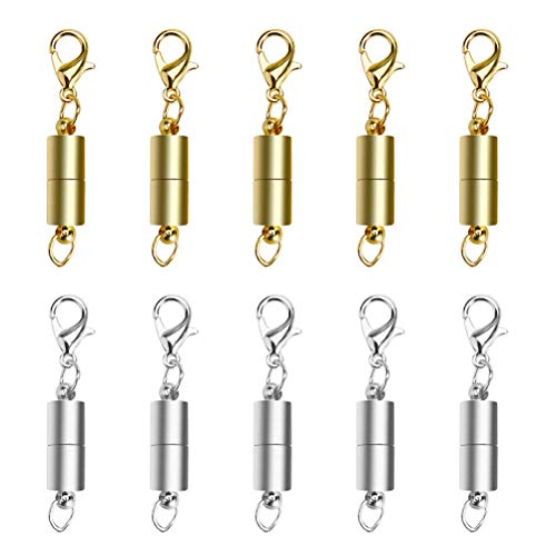 Magnetische Schmuckverschlüsse Starke Metalllegierung, für Halsketten und Armbänder, Einfach zu Bedienen, 5 PCs Silber und 5 PCs Gold, 3,5 * 0,6 Cm, 10 Stcs (Silber+golden) von MRSTORY