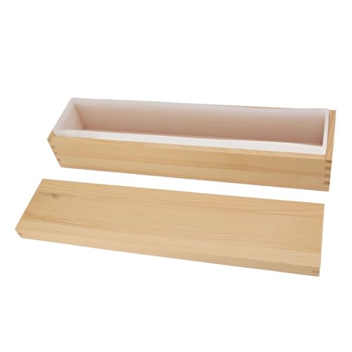 Silikonseife Laibform Hochtemperaturfestigkeit Rechteck Silikonform mit Holzkiste für DIY -Kerzenkuchen -Schokolade Seifen Puddings Bread Massivholz 45,6x11x6.8cm von MRSTORY