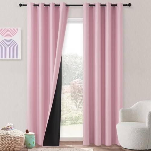 MRTREES Blickdichter Vorhang mit Ösen Gardinen Kinderzimmer Mädchen 100% Blackout Curtain Vorhangthermo Wärmeisolierend Gardinen Wohnzimmer Modern Kurz 2er Set, 160 cm Lang, 140 cm Breit, Rosa von MRTREES