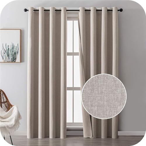 MRTREES Vorhang Blickdicht Thermo Gardinen mit Ösen 100% Verdunklungsvorhang Ösenschal Vorhänge Leinen kurz Beige 137×167cm(H×B) für Wohnzimmer Kinderzimmer Schlafzimmer 2er Set von MRTREES