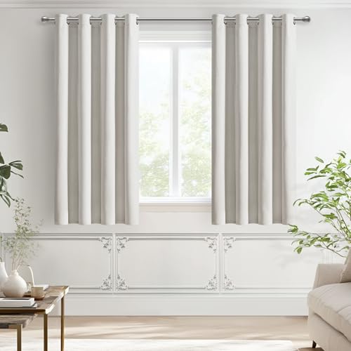 MRTREES Vorhang Leinenoptik 100% Blickdicht Gardinen mit Ösen Kurz Fenster 2er Set, 160 cm Lang, 132 cm Breit, Thermovorhang Wärmeisolierend Verdunklungsvorhänge für Kinderzimmer, Naturfarbe von MRTREES