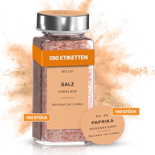 MS.EMMA Gewürzetiketten selbstklebend und wasserfest (280 Stück) - Gewürzaufkleber in 10 vielfältigen Farben. Gewürze Etiketten minimalistisch und modern (Apricot) von MS. EMMA