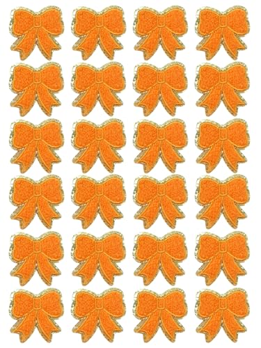 Chenille-Patches mit Schleife, zum Aufbügeln für Rucksäcke, Mädchen, Stoff-Stickerei-Flicken für Trucker, Mütze, Kleidung, Jacke, Jeans, Schuhe, dekorative Applikation (Orange), 24 Stück von MSCFTFB