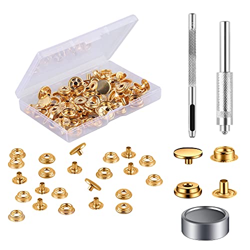 18 Sätze Druckknöpfe Set, Golden Druckknöpfe Metall Druckknopf Set Schraubbar Durable Edelstahl Muttern und Bolzen für Kleidung Leder Handwerk Jacke Jeans Brieftasche Handtasche(15mm) von MSDADA