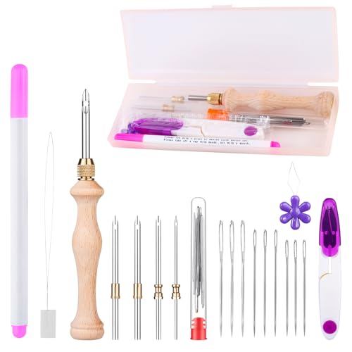 18 Stück Punch Needle Kit, Stanznadel-Set, 5 Größen Stanznadel Stickerei Set Stanznadel mit Verstellbare Holzgriffen Stickstift Stanznadel Set für Stickgarn Kreuzstich Anfänger von MSDADA