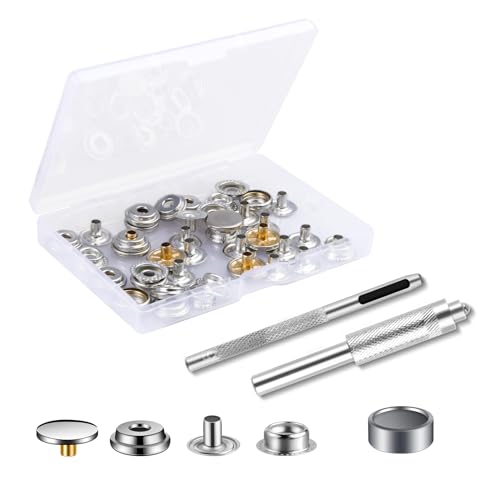 MSDADA 10 Sets Druckknopf Set Schwerlast Leder Druckknöpfe 15 mm Robustes Leder Druckknopf Set Druckknöpfe mit 3 Montagewerkzeugen Ledernieten und Druckknöpfen Silber von MSDADA