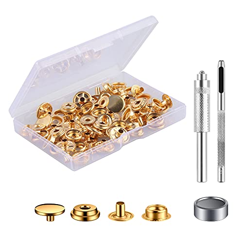 MSDADA 10 Sätze Druckknöpfe Set, Golden Button Werkzeug Metall Fastener Druckknopf Schraubbar Edelstahl Muttern und Bolzen Set für Kleidung Leder Handwerk Jacke Brieftasche Handtasche(40 Stück) von MSDADA