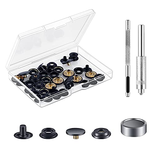 MSDADA 10 Sätze Druckknöpfe Set, Schwarz Button Werkzeug Metall Fastener Druckknopf Schraubbar Edelstahl Muttern und Bolzen Set für Kleidung Leder Handwerk Jacke Brieftasche Handtasche(40 Stück) von MSDADA