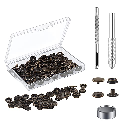 MSDADA 18 Sätze Druckknöpfe Set, Kupfer Button Werkzeug Metall Fastener Druckknopf Schraubbar Edelstahl Muttern und Bolzen Set für Kleidung Leder Handwerk Jacke Brieftasche Handtasche(75 Stück) von MSDADA