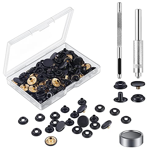 MSDADA 18 Sätze Druckknöpfe Set, Schwarz Button Werkzeug Metall Fastener Druckknopf Schraubbar Edelstahl Muttern und Bolzen Set für Kleidung Leder Handwerk Jacke Brieftasche Handtasche(72 Stück) von MSDADA