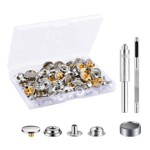 MSDADA 25 Sätze Druckknöpfe Set, Button Werkzeug Metall Fastener Druckknopf Schraubbar Edelstahl Muttern und Bolzen Set für Kleidung Leder Handwerk Jacke Brieftasche Handtasche(100 Stück) von MSDADA