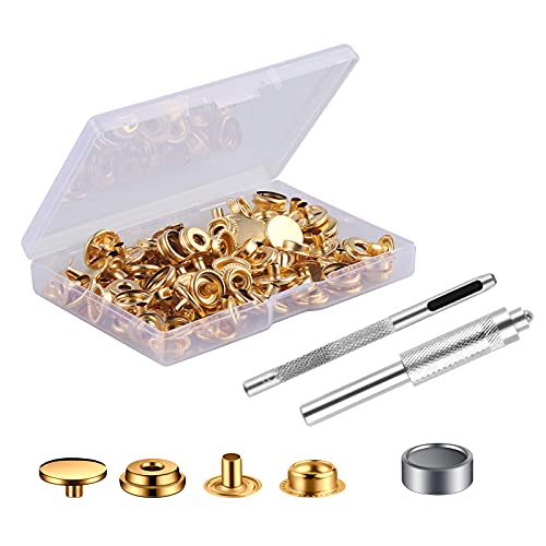 MSDADA 25 Sätze Druckknöpfe Set, Golden Button Werkzeug Metall Fastener Druckknopf Schraubbar Edelstahl Muttern und Bolzen Set für Kleidung Leder Handwerk Jacke Brieftasche Handtasche(100 Stück) von MSDADA