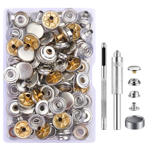 MSDADA 32 Sätze Druckknöpfe Set, Button Werkzeug Metall Fastener Druckknopf Schraubbar Edelstahl Muttern und Bolzen Set für Kleidung Leder Handwerk Jacke Brieftasche Handtasche(128 Stück) von MSDADA