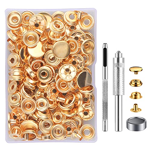 MSDADA 32 Sätze Druckknöpfe Set, Golden Button Werkzeug Metall Fastener Druckknopf Schraubbar Edelstahl Muttern und Bolzen Set für Kleidung Leder Handwerk Jacke Brieftasche Handtasche(128 Stück) von MSDADA