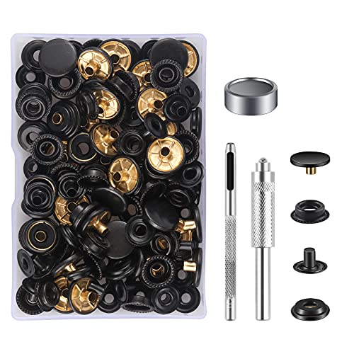 MSDADA 32 Sätze Druckknöpfe Set, Schwarz Button Werkzeug Metall Fastener Druckknopf Schraubbar Edelstahl Muttern und Bolzen Set für Kleidung Leder Handwerk Jacke Brieftasche Handtasche(128 Stück) von MSDADA