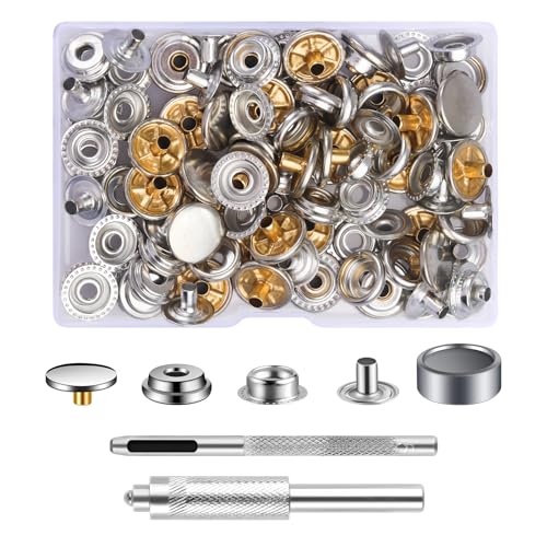 MSDADA 37 Sätze Druckknöpfe Set, Button Werkzeug Metall Fastener Druckknopf Schraubbar Edelstahl Muttern und Bolzen Set für Kleidung Leder Handwerk Jacke Brieftasche Handtasche(148 Stück) von MSDADA