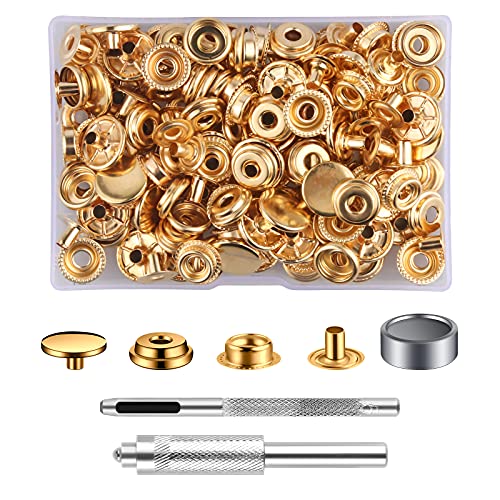 MSDADA 37 Sätze Druckknöpfe Set, Golden Button Werkzeug Metall Fastener Druckknopf Schraubbar Edelstahl Muttern und Bolzen Set für Kleidung Leder Handwerk Jacke Brieftasche Handtasche(148 Stück) von MSDADA