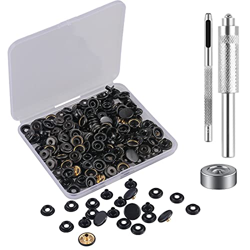 MSDADA 50 Sätze Druckknöpfe Set, Schwarz Button Werkzeug Metall Fastener Druckknopf Schraubbar Edelstahl Muttern und Bolzen Set für Kleidung Leder Handwerk Jacke Brieftasche Handtasche(203 Stück) von MSDADA