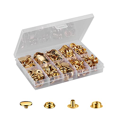 MSDADA Sätze Druckknöpfe Set, Button Werkzeug Metall Fastener Druckknopf Schraubbar Edelstahl Muttern und Bolzen Set für Kleidung Leder Handwerk Jacke Brieftasche Handtasche (50, Golden) von MSDADA