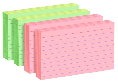 152 Stück farbige Karteikarten, 10,2 x 15,2 cm, schwer, liniert, 4 Farben, 38 Stück (4 Stück) – 2 Rosa, 2 Grün von MSKKSM