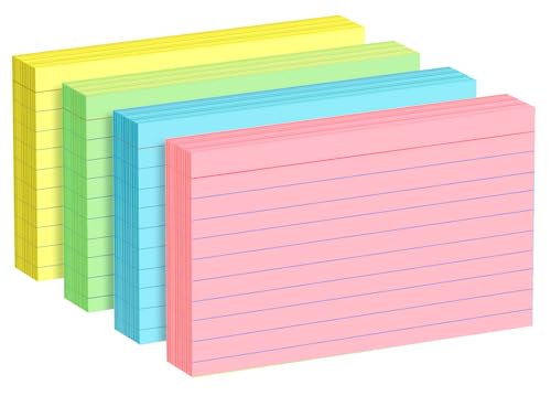 192 Stück farbige Karteikarten, 7,6 x 12,7 cm, schwer, liniert, 48 Stück (4 Stück) – Rosa, Grün, Blau, Gelb von MSKKSM