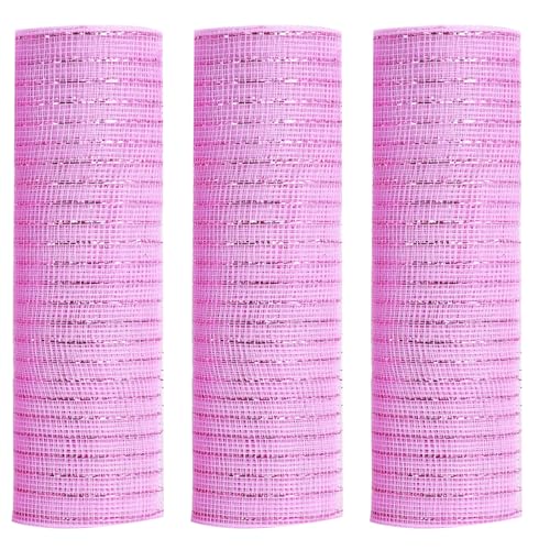 Deko-Mesh-Band mit rosa Folie, 25,4 cm x 9,1 m, Poly-Mesh-Band für Kranzbedarf, für Frühlingskränze, Osterdekoration, 3 Stück von MSSVIGING