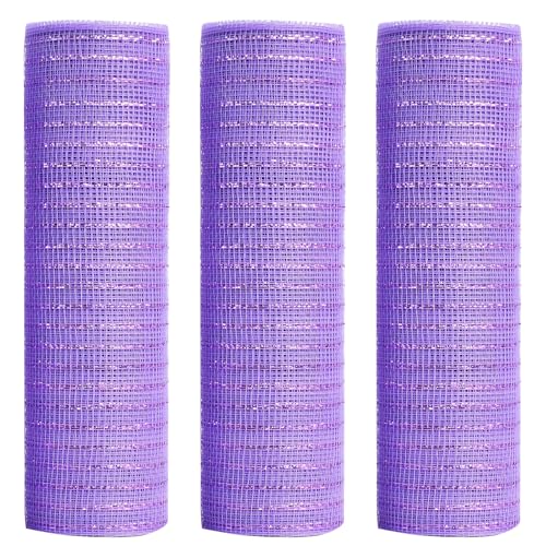 Deko-Mesh-Band mit violetter Folie, 25,4 cm x 9,1 m, Poly-Mesh-Band für Kranzbedarf, für Frühlingskränze, Osterdekoration, 3 Stück von MSSVIGING