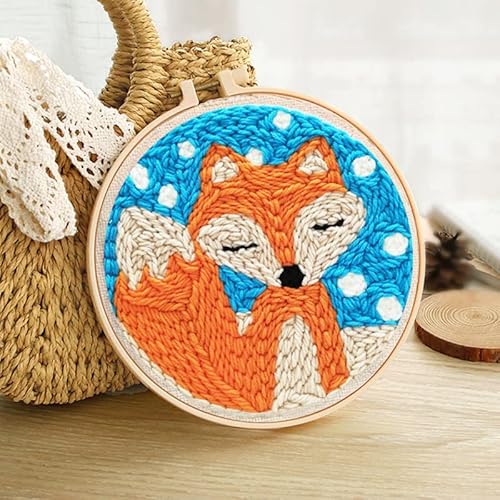 MT Majami Stickerei Set DIY Stickrahmen Fuchs Fox Ø 18 cm Gemälde Wanddekoration Anfänger Cross Stitch Embroidery Starter Kit von MT Majami