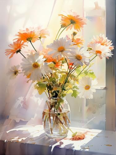 Malen Nach Zahlen Erwachsene Blume DIY Handgemalt Ölgemälde Kits für Anfänge Geschenke Kits für Mädchen Frau Geschenk Haus Deko 30x40CM,Daisy von MT13710-DE