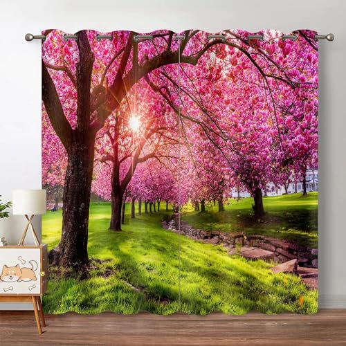 MTBDDyyds Verdunkelungs Vorhänge Kinderzimmer Rosa Bäume Pflanzen 3D-Verdunkelungsvorhänge Für Jungen - Verdunklungsvorhang Für Schlafzimmer, Wohnzimmer, 2 Paneele 220X215Cm von MTBDDyyds