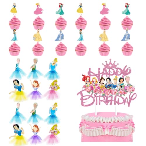 19 Pièces Thème Princesse Diy Cake Topper Kit, Décoration Anniversaire Princesse Cake Topper, Décoration Cupcake Princesse Fille, Adapté Pour Fête Enfants, Baby Party, Anniversaire Fille von MTCDDCL