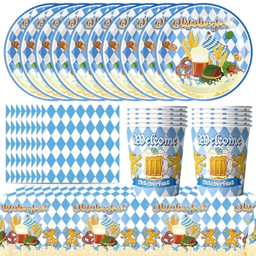 71 pcs Oktoberfest Partygeschirr Set, Oktoberfest Party Dekoration, Blau und Weiß Bayerische Thema Party Zubehör Supplies - Teller, Pappbecher, Servietten, Tischtücher für Oktoberfestparty Grillfeste von MTCDDCL