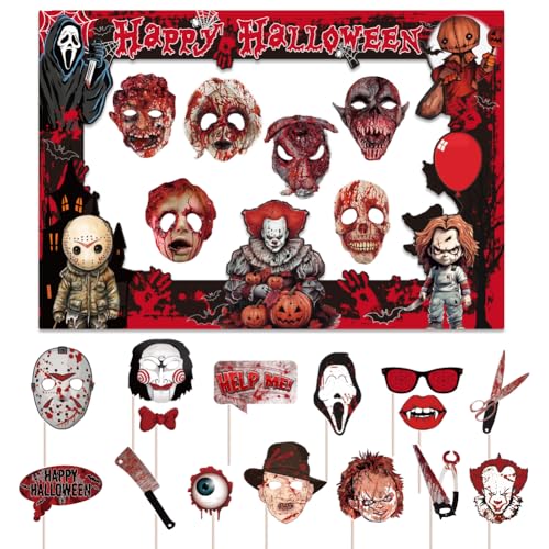 Halloween Photo Props,16pcs Halloween Fotorahmen Und 6pcs Halloween Foto Booth Requisiten,Halloween Masken Horror für Halloween Party Decorazione von MTCDDCL