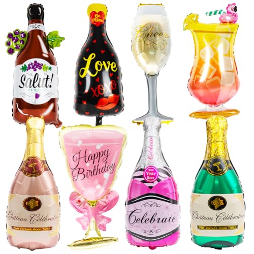 MTCDDCL 8 Pcs Bier Folienballon, Oktoberfest Thema Party Ballon, Bier Festival Party Dekoration Champagner Wein Flaschen Whiskey Luftballons Für Geburtstag Urlaub Hochzeit Bierthema Party Supplies von MTCDDCL