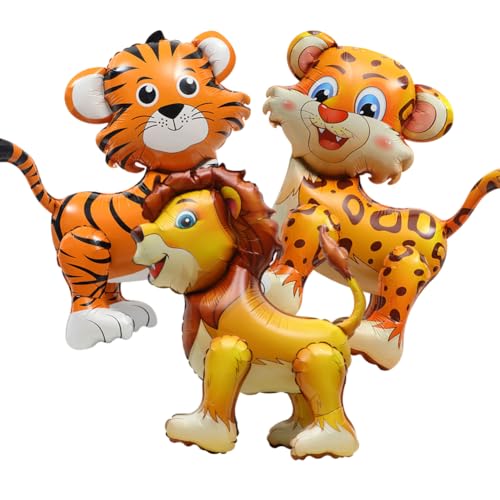 MTCDDCL Tier Folienballons, 3 Stück Tiere Folienballon Tiger Folienballon 3D Folienballon Löwe Luftballon Leopard Folienballon Kindergeburtstag Deko Junge Waldtiere Geburtstagsdeko von MTCDDCL