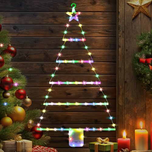 MTINRNI LED-Weihnachtsleiter Licht,85cm Weihnachtsbaum Leiter Lichterkette,mit Fernbedienung,8 Modi,Bunt Fensterlicht,Leiter Lichter Kette Weihnachtsbaum,für Innen Außen Weihnachtsdeko Fenster. von MTINRNI