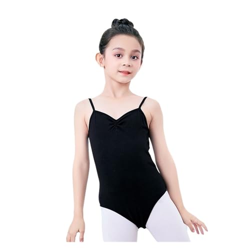 Ballett Trikot Damen Schwarz Ballettanzug for Mädchen in Bonbonfarben, Spaghettiträger, Leibchen, Tanzanzug, Ballettkostüm, tiefer Rücken, Netzstoff, Gymnastik-Tanz-Bodysuit(110 height 105-115cm) von MTKSFDC