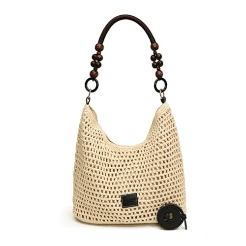 Häkeltasche Gehäkelte Tragetasche for Damen, Netzstoff, for den Strand, Sommer, Umhängetasche, verstellbarer Riemen, Handtasche mit großer Kapazität, Hobo-Tasche for Reisen und Urlaub(Black,L 38x14x35 von MTKSFDC