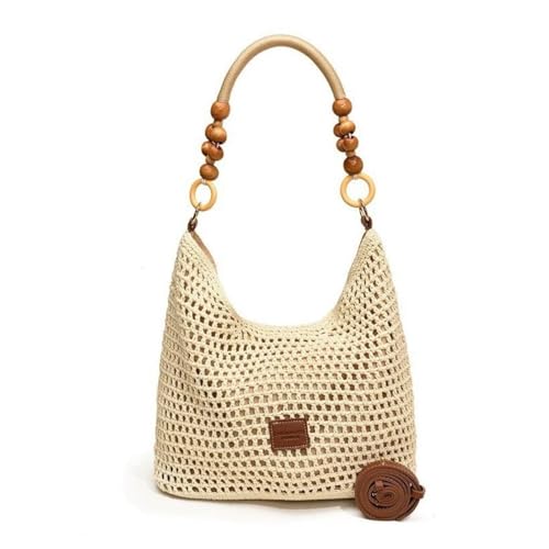 Häkeltasche Gehäkelte Tragetasche for Damen, Netzstoff, for den Strand, Sommer, Umhängetasche, verstellbarer Riemen, Handtasche mit großer Kapazität, Hobo-Tasche for Reisen und Urlaub(Brown,L 38x14x35 von MTKSFDC