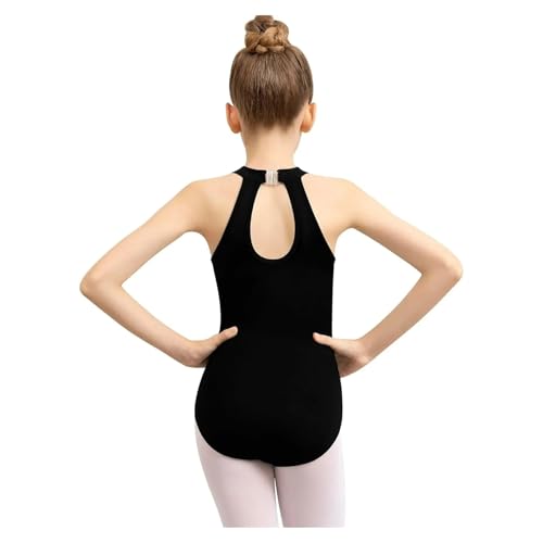 MTKSFDC Ballett Trikot Damen Schwarz Ballett-Tanzanzug for Mädchen, Neckholder, Rückenausschnitt, Netzstoff vorne, Faltknopf, durchgehendes Futter vorne(12Y) von MTKSFDC