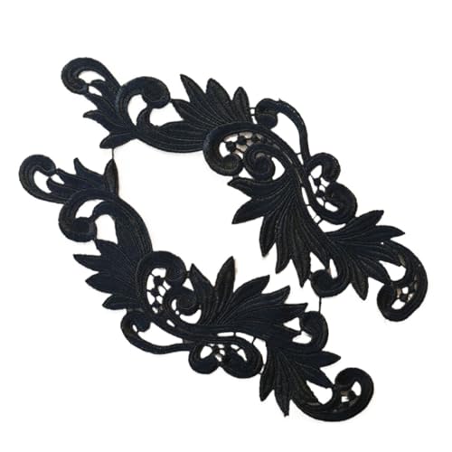 MTKSFDC Blumen Zum AufbüGeln 1 Paar rot schwarz weiß wasserlösliche bestickte Spitze Stoff Blume Patch Hochzeitskleid DIY Blume Spitze Applique Material(N040 Black,1pair) von MTKSFDC