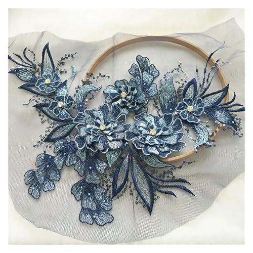 MTKSFDC Blumen Zum AufbüGeln 1 Stück Grün Rosa Grün Hochzeitszubehör Venise Spitze Blumenflecken Motiv Applikationen Hochzeitskleid 38 * 24 cm(Dark Blue) von MTKSFDC