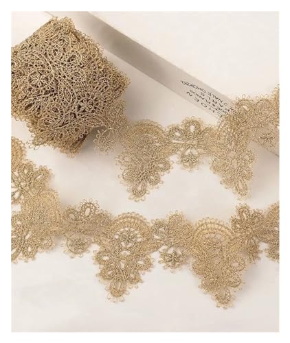 MTKSFDC Blumen Zum AufbüGeln 1 Yard Goldfarbenes Spitzenstoffband, metallische Stickereispitze for Nähen, Kuchenfransen, Hochzeitsbrautkleid, 5,5 cm breit(Gold) von MTKSFDC