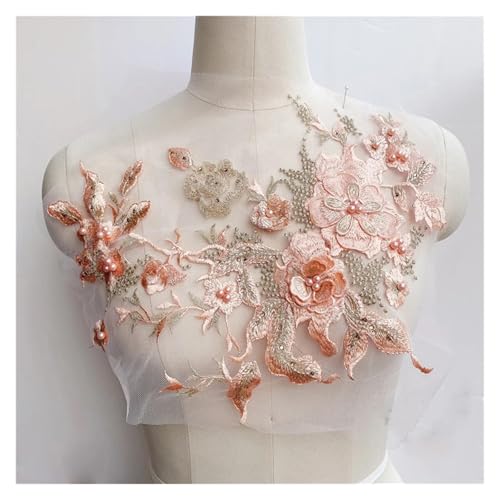 MTKSFDC Blumen Zum AufbüGeln 3D Blumen Perlen Spitzenstoffe Applikation Stickerei Nähen auf Patches for Hochzeit/Abendkleid Kleidung Patches Scrapbooking(Orange) von MTKSFDC