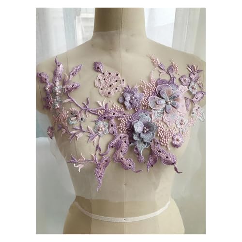 MTKSFDC Blumen Zum AufbüGeln 3D Blumen Perlen Spitzenstoffe Applikation Stickerei Nähen auf Patches for Hochzeit/Abendkleid Kleidung Patches Scrapbooking(Purple) von MTKSFDC