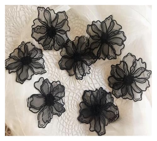 MTKSFDC Blumen Zum AufbüGeln Doppellagige Spitzen-Blumen-Applikation, bestickte Flicken for Aufnähen, for Heimwerker, handgefertigtes Handwerk, Hochzeitskleid-Dekoration, 5 Stück, 6 cm(Black) von MTKSFDC