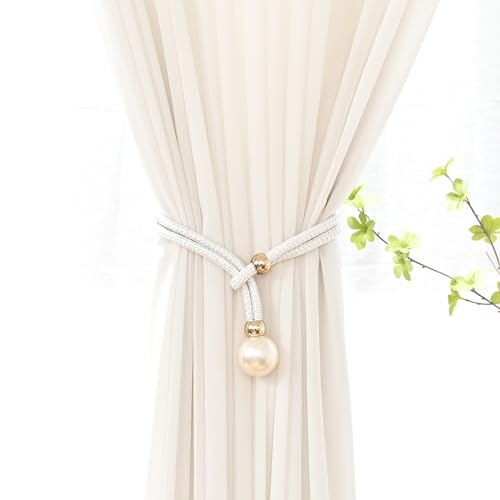 MTKSFDC Gardinen Raffhalter 1/2/4 Stück Vorhang-Raffhalterseil mit 4 cm Perlen-Fenstervorhang & Voile-Raffhalter, Vorhänge, Ornamente, Perlenvorhangseile(White,1 Pc) von MTKSFDC