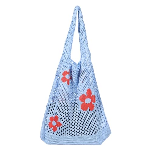 MTKSFDC Häkeltasche Damen Schultertasche aus hohlem Webstoff, gehäkelte Hobo-Tasche, Strick-Handtasche, modische Damen-Tragetasche mit großem Fassungsvermögen, Einkaufstasche(Blue) von MTKSFDC